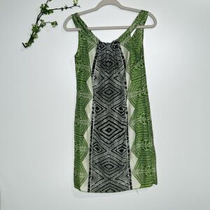 Banana Republic Silk Green Cream Black Aztec Print Tank Dress